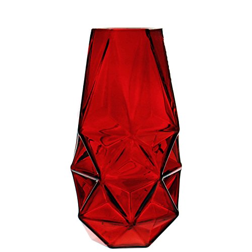 CYS EXCEL Glass Geometric Vase - Red Prism Vase