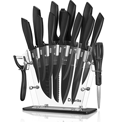 D.Perlla 16 Pieces Black Kitchen Knife Set with Acrylic Stand