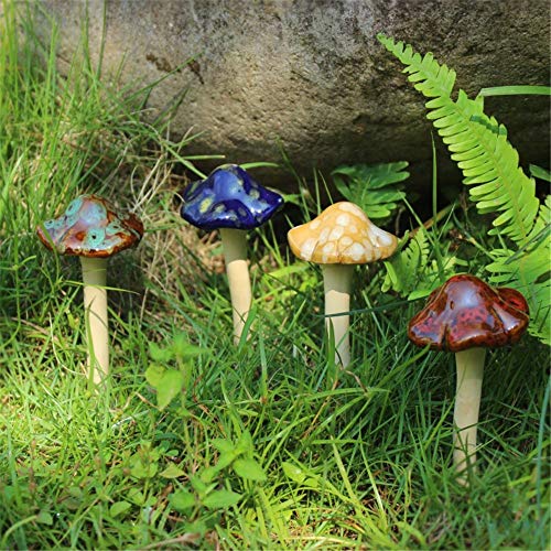 Danmu Garden Decor, 4pcs Ceramic Mushroom for Garden, Yard, Fairy Garden