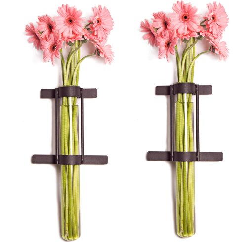 Danya B. QB201-2 Indoor/Outdoor Rustic Wall Mount Cylinder Flower Vases with Metal Holders (Set of 2)