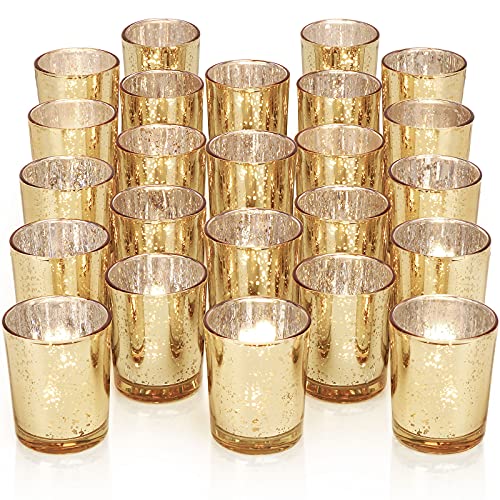 DARJEN Gold Mercury Glass Votive Candle Holders for Wedding Centerpieces & Party Decorations