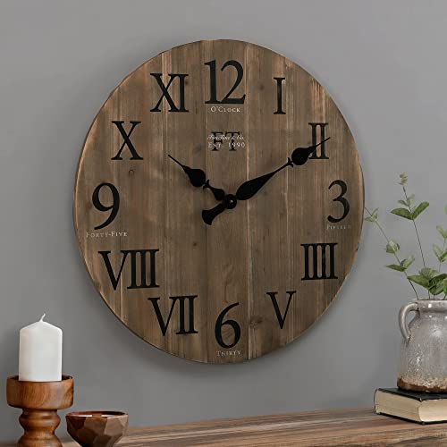 Dark Brown Rustic Barn Wood Wall Clock - Vintage Decor