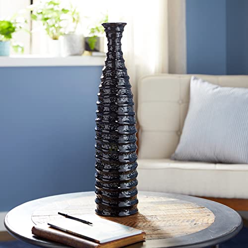 Deco 79 Ceramic Vase with Ripple Texture, 6" x 6" x 24", Black