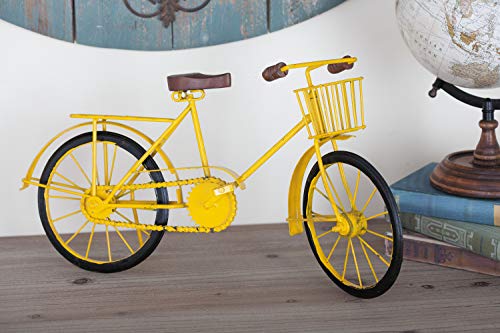 Deco 79 Metal Bike Sculpture with Wood Accents, 19" x 4" x 10", Yellow