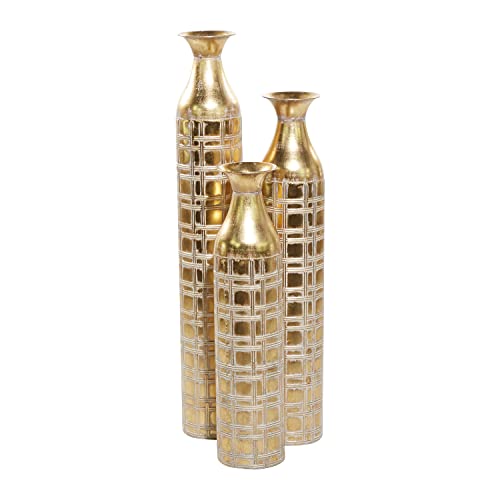 Deco 79 Metal Distressed Metallic Vase Set, Gold
