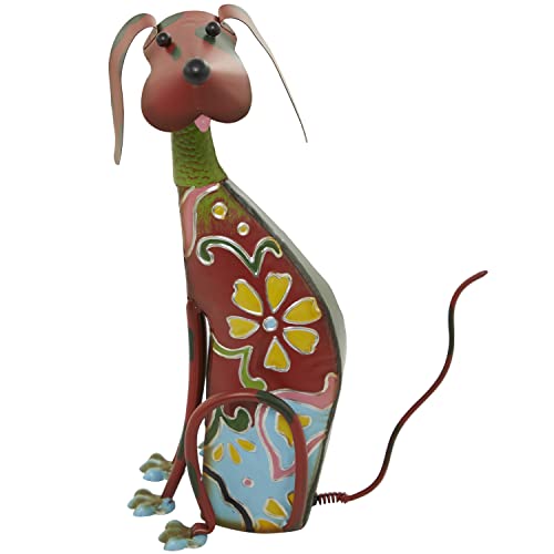 Deco 79 Metal Dog Indoor Outdoor Garden Sculpture with Floral Pattern, 7" x 11" x 17", Multi Colored