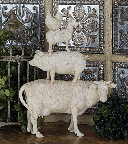 Deco 79 Polystone Farm Animals Stacked Sculpture, 14" x 4" x 18", White