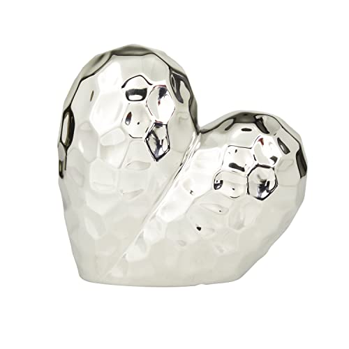 Deco 79 Porcelain Heart Sculpture, 8" x 3" x 8", Silver