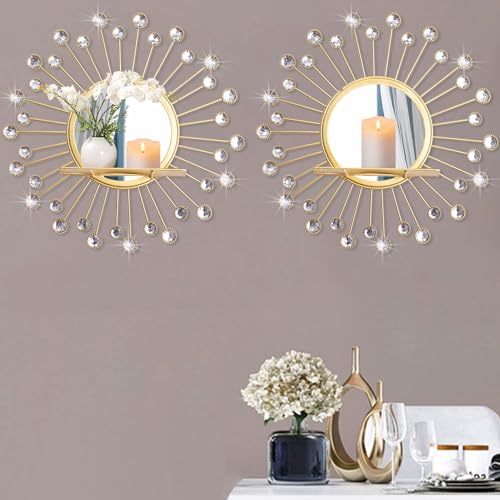 Decorative Gold Starburst Mirrored Wall Candle Sconces