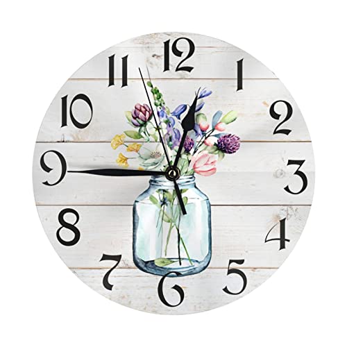Decorative Silent Wall Clock - Spring Flower Rustic Country