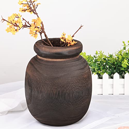 Decorative Wooden Vase for Farmhouse Home Decor