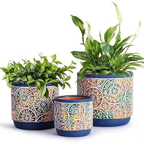 DeeCoo 3 Piece Ceramic Plant Pots Set - Blue