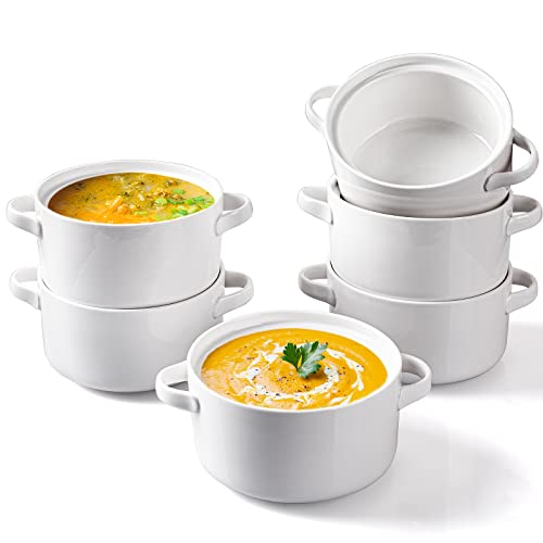 DELLING White Ceramic Soup Bowls with Handles
