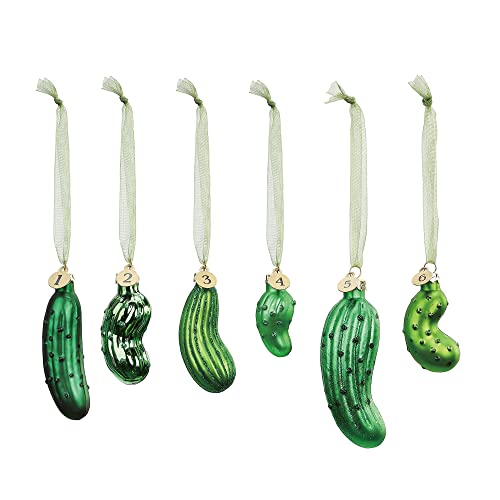 DEMDACO Pickle Festive Green Glass Christmas Decorative Hanging Ornaments Game