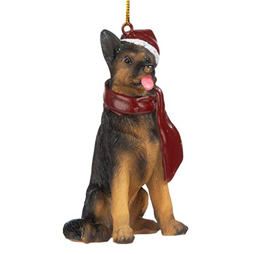 Design Toscano German Shepherd Holiday Dog Christmas Tree Ornament Xmas Decorations, 3 Inch, Full Color
