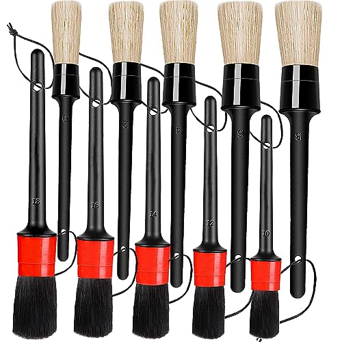 Detailing Brush Set - 10 Pcs Detail Brushes Car Detailing, Auto Boar Hair Car Detail Brush for Cleaning Car Interior Exterior, Vehicles Wheels Leather Engine Dashboard