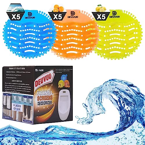 Deuvuo Urinal Screens Deodorizer (15 Pack) | Urinal Cakes Deodorizer 3D Wave Anti-Splash Odor Protection Urinal Mats for Toilets, Bathroom, Office Hotels | Long-lasting fragrance