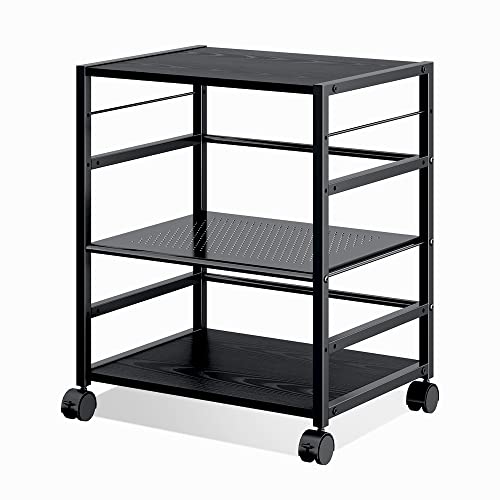 DEVAISE Mobile 3-Shelf Printer Stand with Adjustable Shelves, Modern Printer Cart with Large Storage Space, Printer Stand for Home Office, Black