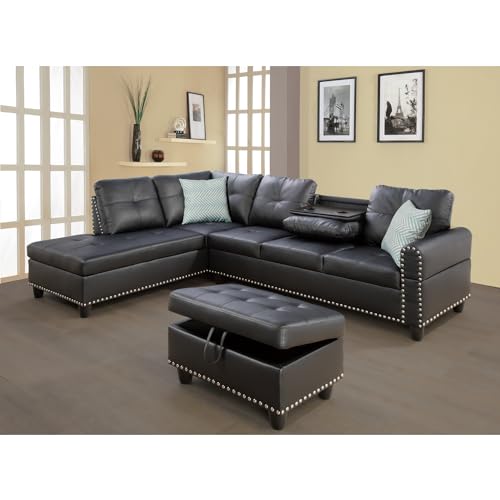 Devion Faux Leather Sectional Sofa with Ottoman