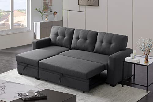 Devion L-Shape Linen Sleeper Sectional Sofa