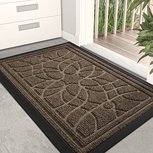DEXI Front Door Mat, Welcome Mat Heavy Duty Durable Low Profile Outside Doormat for Entryway, Patio, Garage, High Traffic Areas, 2'x3', Brown