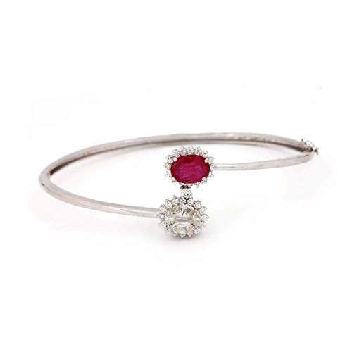 Diamond & Ruby Gemstone White Gold Bangle Bracelet