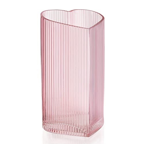 Diamond Star Heart Shaped Glass Flower Vase (Pink)