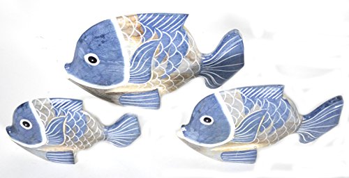 Diaotec Blue Wooden Fish Sculpture Set