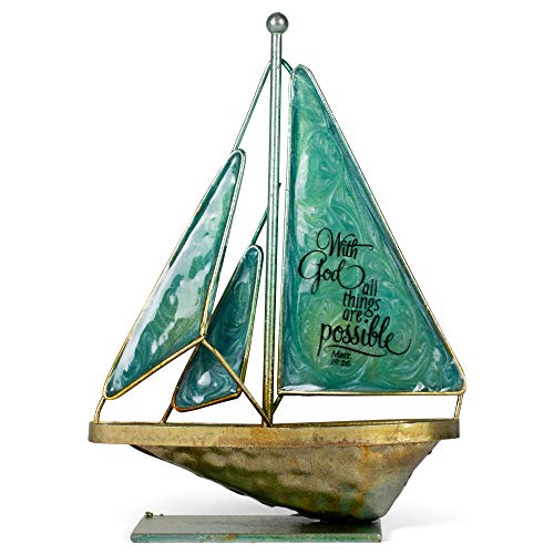 Dicksons with God All Things Possible 6 x 5 Metal Table Top Sailboat Figurine Decoration