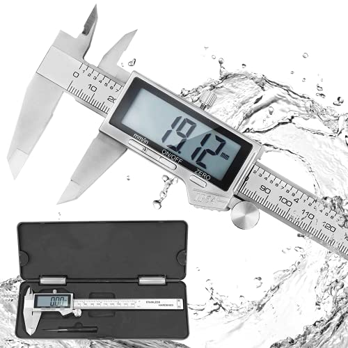 Digital Caliper, IP54 Waterproof Stainless Steel Caliper Measuring Tool, Vernier Caliper with Huge LCD Screen, Auto - Off Feature, Inch and Millimeter Conversion (6 Inch /150 mm)