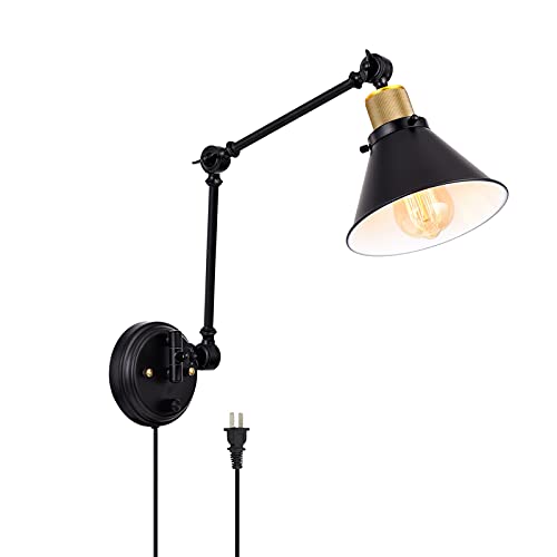 Dimmable Swing Arm Wall Sconce with Plug-in Cord