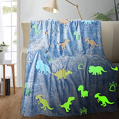 Dinosaur Blanket for Boys, Glow in The Dark Blanket for Kids, Toddler Blanket, Dinosaur Gifts for Boys, Soft Fleece Blanket Throw, Birthday Gifts 40"x60"
