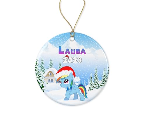 Dis-ney Rainbow Dash1 Santa 2023 Christmas Ornament - Personalized Name Christmas Ornament 2023 - Dis-ney Custom Gift - Rainbow Dash1 My Little-Pony Ornament - Ceramic Ornament 5 Printed on One Side