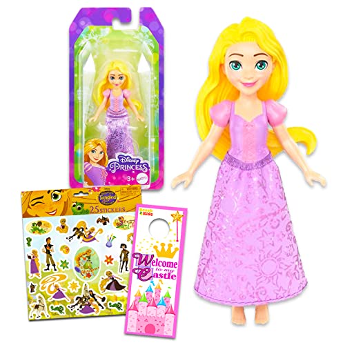 Disney Princess Rapunzel Doll for Girls - Tangled Toy Bundle with 4" Rapunzel Mini Doll Plus Rapunzel Stickers, More | Mini Disney Princess Figurines Rapunzel