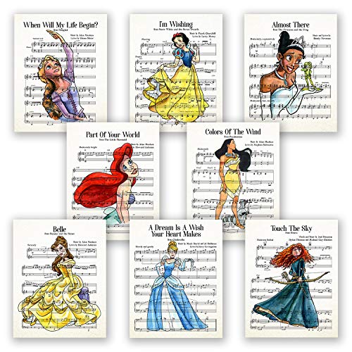 Disney Princess Wall Art Posters - Set of 8 Prints