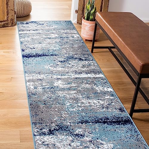 Distressed Abstract Watercolor Runner Rug