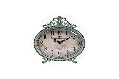 Distressed Pewter Mantel Clock in Aqua