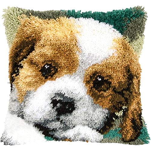 DIY Latch Hook Kits Yarn Kits Pillow Rug Pattern Arts and Crafts Crochet Needlework（Dog：16x16in/40x40CM）