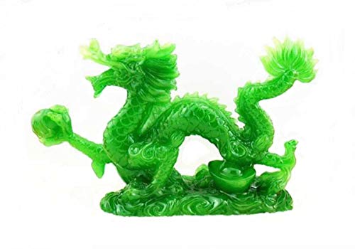 DMtse Chinese Feng Shui Dragon Lucky Jade Color Figurine Statue for Luck & Success 4 inch Long