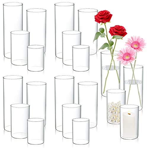 DNANAOL 20pcs Cylinder Vases for Centerpieces - Glass Vases for Flowers with 4 Different Sizes, Modern Floating Candle Vases Formal Dinners Home Decor 4, 6, 8, 10 Inches in Height