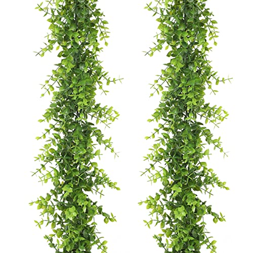 HO2NLE 12 Pack 84 Feet Artificial Fake Hanging Vines Plant Faux Silk Green Leaf