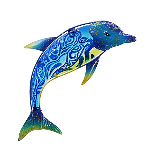 Dolphin Wall Decor Outdoor Metal Fish Sea Hanging Art Glass Sculptures