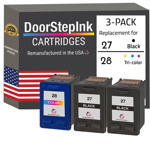 DoorStepInk Remanufactured in The USA Ink Cartridge Replacements for HP 27 HP 28 (2) Black & 1 Color 3-Pack for HP Printers DeskJet 3320, 3322, 3420, 3425, 3450, 3520, 3520v