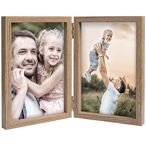 Double Hinged MDF Wood Grain Picture Frames with Glass Front