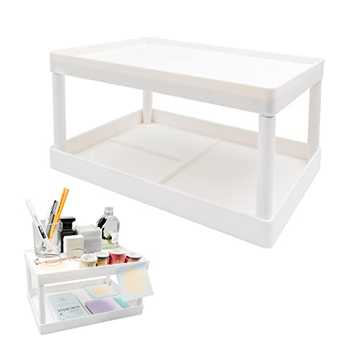 Double-Layer Cosmetic Stationery Storage Holder - White