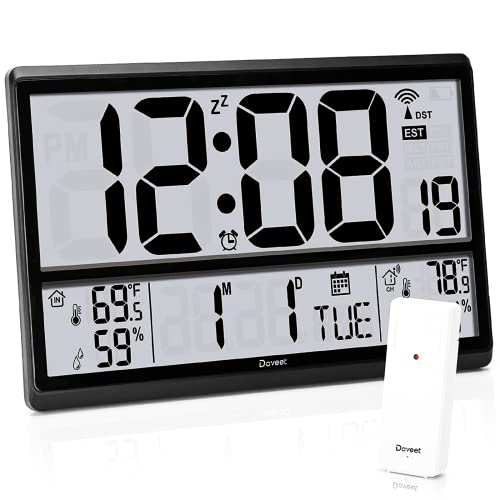 DOVEET Atomic Clock - Accurate Digital Wall Clock with Large Display and Wireless Sensor