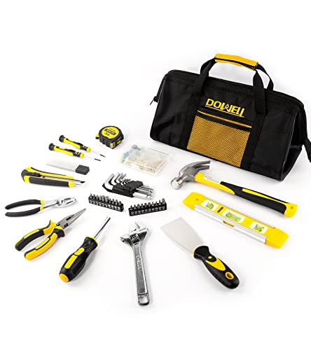 DOWELL 146PCS Homeowner Tool Set, Household Repairing Tool Kit with 14-Inch Wide Mouth Open Storage Tool Bag