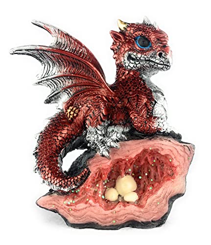 Dragon Statue with Crystal Egg Nest Decorative Figurine