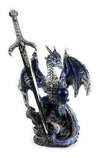 Dragon Statue with Medieval Dragon Sword and Crystal Ball
