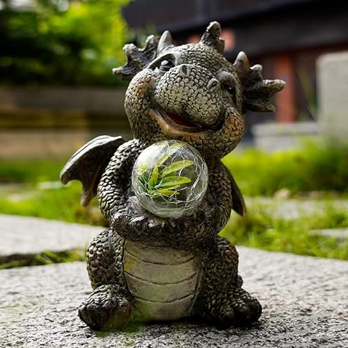 Dragon Statue with Solar Light for Outdoor Yard Decor